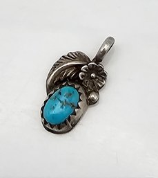 Southwestern Turquoise Sterling Silver Pendant 1.1 G