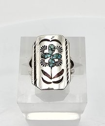 Native/Southwestern? Crushed Turquoise Coral Sterling Silver Ring Size 2.5 3.6 G