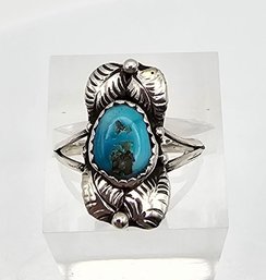 Southwestern Turquoise Sterling Silver Ring Size 7.25 2.6 G