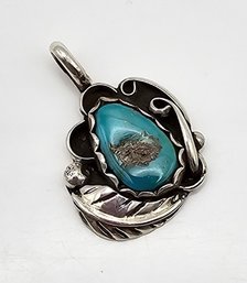 Native/Southwestern? Turquoise Sterling Silver Pendant 2.4 G