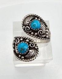 Signed Southwestern Turquoise Sterling Silver Wrap Ring Size 9 5.3 G