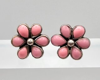 Pink Stone Sterling Silver Flower Earrings 3.3 G