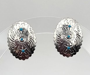 Southwestern Turquoise Sterling Silver Earrings 1.6 G