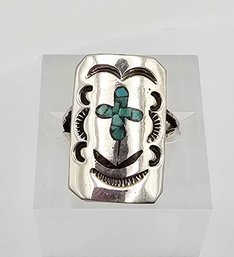 Native/Southwestern Crushed Turquoise Sterling Silver Ring Size 2.75 3.8 G