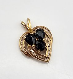 'G' Sapphire Diamond 14K Gold Heart Pendant 1.9 G Approximately 0.45 TCW