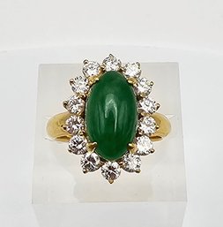 Diamond Jade 14K Gold Cocktail Ring Size 6, 9.1 G Approximately 1.4 TCW
