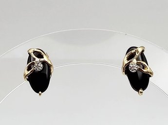 Onyx Diamond 14K Gold Earrings 1.7 G