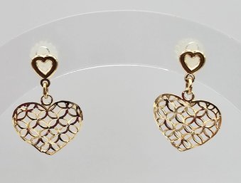 Z?? 14K Gold Lattice  Work Heart Earrings 0.6 G