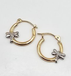 'JCM' 14K Gold Two-Tone Dragonfly Hoop Earrings 0.5 G