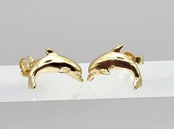 14K Gold Dolphin Earrings 1 G