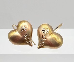 Signed 14K Gold Heart Earrings 0.8 G