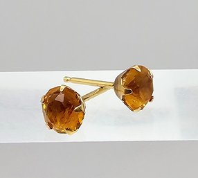 Orange Stone 14K Gold Earrings 0.6 G