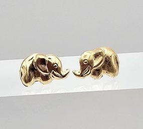 14K Gold Elephant Earrings 0.1 G
