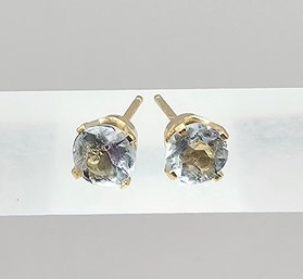 Signed Aquamarine 14K Gold Earrings 0.5 G Approximately 0.66 TCW