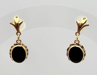 Onyx 14K Gold Dangle Earrings 1.2 G