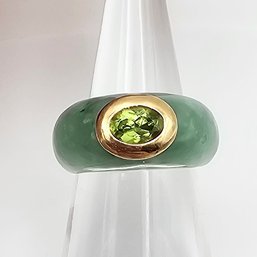 Peridot Jade 14K Gold Cocktail Ring Size 4.75 5 G