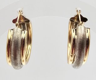 14K Gold Sterling Silver Hollow Form Hoop Earrings 5.6 G