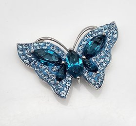 'RL'  Blue Rhinestone Sterling Silver Butterfly Pendant 6.5 G