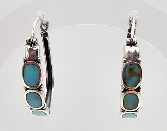 Turquoise Sterling Silver Hoop Earrings 5.6 G