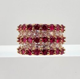 Ruby Gold Over Sterling Silver Cocktail Ring Size 6.5 9.8 G