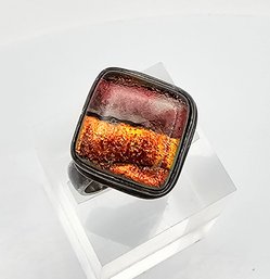 Murano Glass Sterling Silver Ring Size 7.75 8.5 G