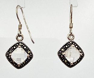 'CW' Marcasite Rhinestone Sterling Silver Drop Dangle Earrings 2.8 G