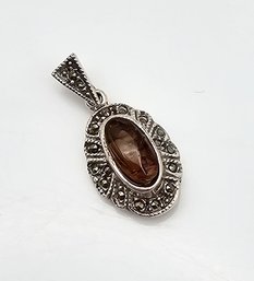 Amber Marcasite Sterling Silver Pendant 4 G