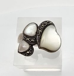 Mother Of Pearl Marcasite Sterling Silver Heart Ring Size 7.25 5 G