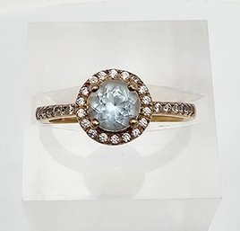'Belasas' Aquamarine Gold Over Sterling Silver Cocktail Ring Size 5.75 2 G