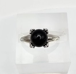 'CL' Onyx Sterling Silver Ring Size 4.25 2.3 G