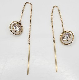Clear Stone 14K Gold Threader Earrings 1.1 G