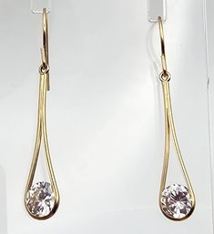 'JCM' Clear Stone 14K Gold Drop Dangle Earrings 1.5 G