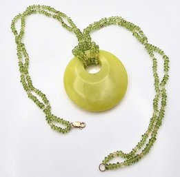 Olive Jade 14K Gold Necklace 52.9 G