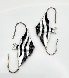 Enamel Sterling Silver Tropical Fish Drop Dangle Earrings 6.1 G