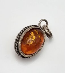 Amber Sterling Silver Double Side Pendant 3.3 G