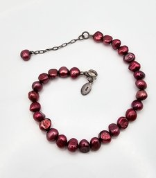 'Sosib' Dark Pink Pearl Sterling Silver Bracelet 10.2 G