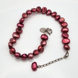 'Sosbin' Dark Pink Pearl Sterling Silver Bracelet 11.7 G