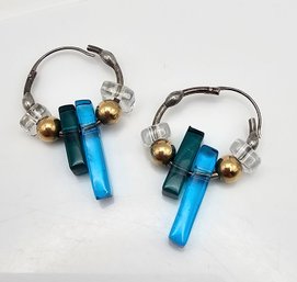 Glass Sterling Silver Drop Dangle Earrings 4.1 G