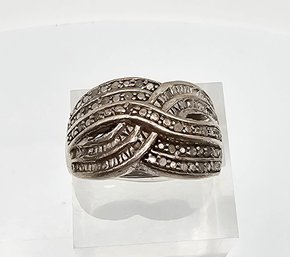 Diamond Sterling Silver Cocktail Ring Size 6.5 9.5 G