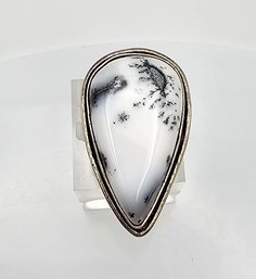 White Dendrite Jasper Sterling Silver Ring Size 6.25 12.2 G