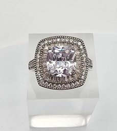 Rhinestone Sterling Silver Cocktail Ring Size 7.5 5.9 G