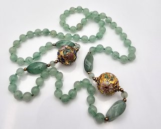 Jade Enamel Gold Tone Spacers Necklace 77.1 G