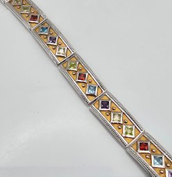 Multi Gemstone Sterling Silver Panel Bracelet 24.9 G