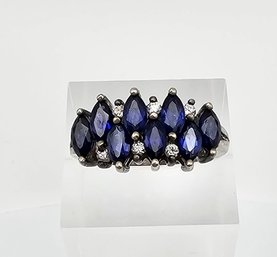 'DQ' Sapphire Cubic Zirconia Sterling Silver Cocktail Ring Size 7.5 4.3 G