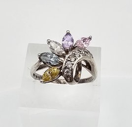 Signed Multi Gemstone Sterling Silver Cocktail Ring Size 7.25 2.9 G
