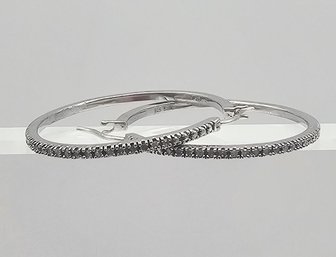 'SUN' Diamond Sterling Silver Hoop Earrings 8.7 G