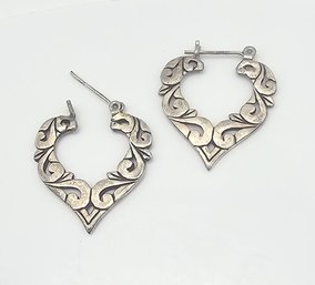 Sterling Silver Heart Hoop Earrings 3.7 G