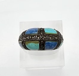 Sodalite Lapis Turquoise Sterling Silver Ring Size 6.5 7.1 G
