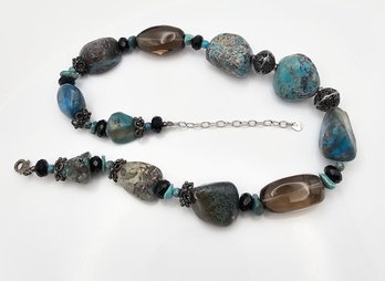 Turquoise Smoky Quartz Sterling Silver Necklace 104.2 G