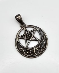 Sterling Silver Moon Pentagram Celtic Pendant 4.1 G